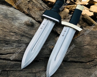 Dagas Thorfinn de la saga Vinland hechas a mano: réplica de acero D2 de anime con funda de cuero