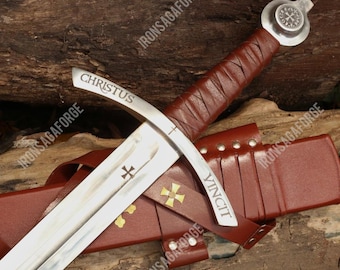 Handgefertigte Faith keeper Knights Templar Schwert Nachbildung: Kohlenstoffstahl, Leder Griff
