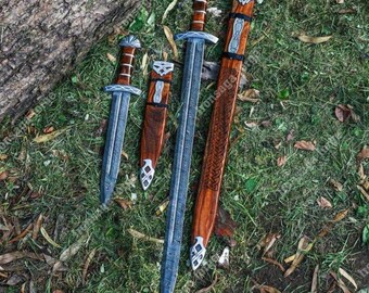 Handgesmeed damaststaal Vikingzwaardpaar | Middeleeuwse Noorse replica