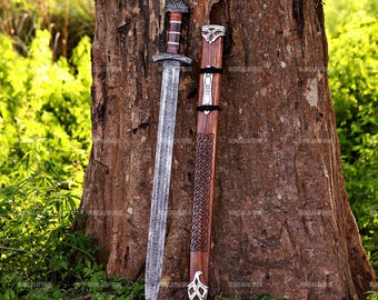 Hand Forged Damascus Steel Viking Sword – Norsemen Medieval Replica, Collector Piece
