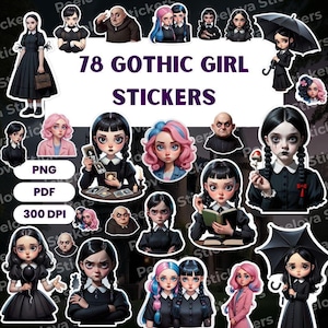78 Gothic Girl Stickers, Gothic Girl Stickers, Printable Stickers, Series Stickers, Stickers PNG, Girl Stickers, Digital Download