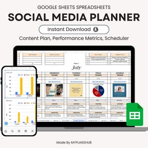 Social Media Content Calendar, Social Media Content Planner, Google Sheet Spreadsheets,  Digital Planner, Instagram, Youtube, TikTok