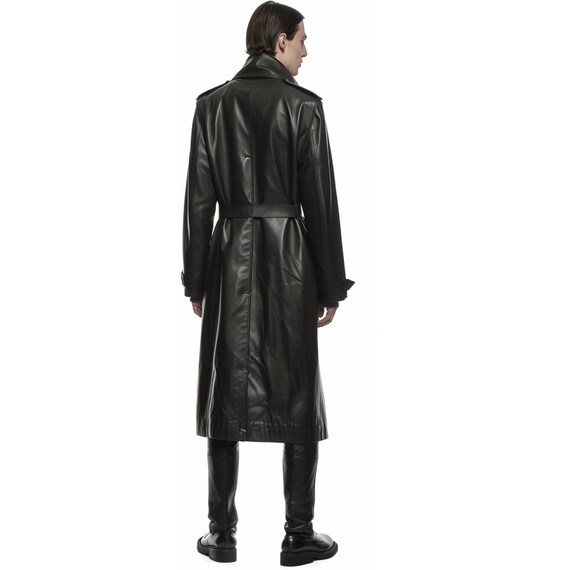 Men's Black Leather Trench Coat | Genuine Sheepskin Overcoat
