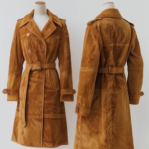 Brown Suede Leather Trench Coat Women | Vintage brown suede jacket | Vintage Sheepskin Long Coat | 90s Leather Jacket | Military Button Coat