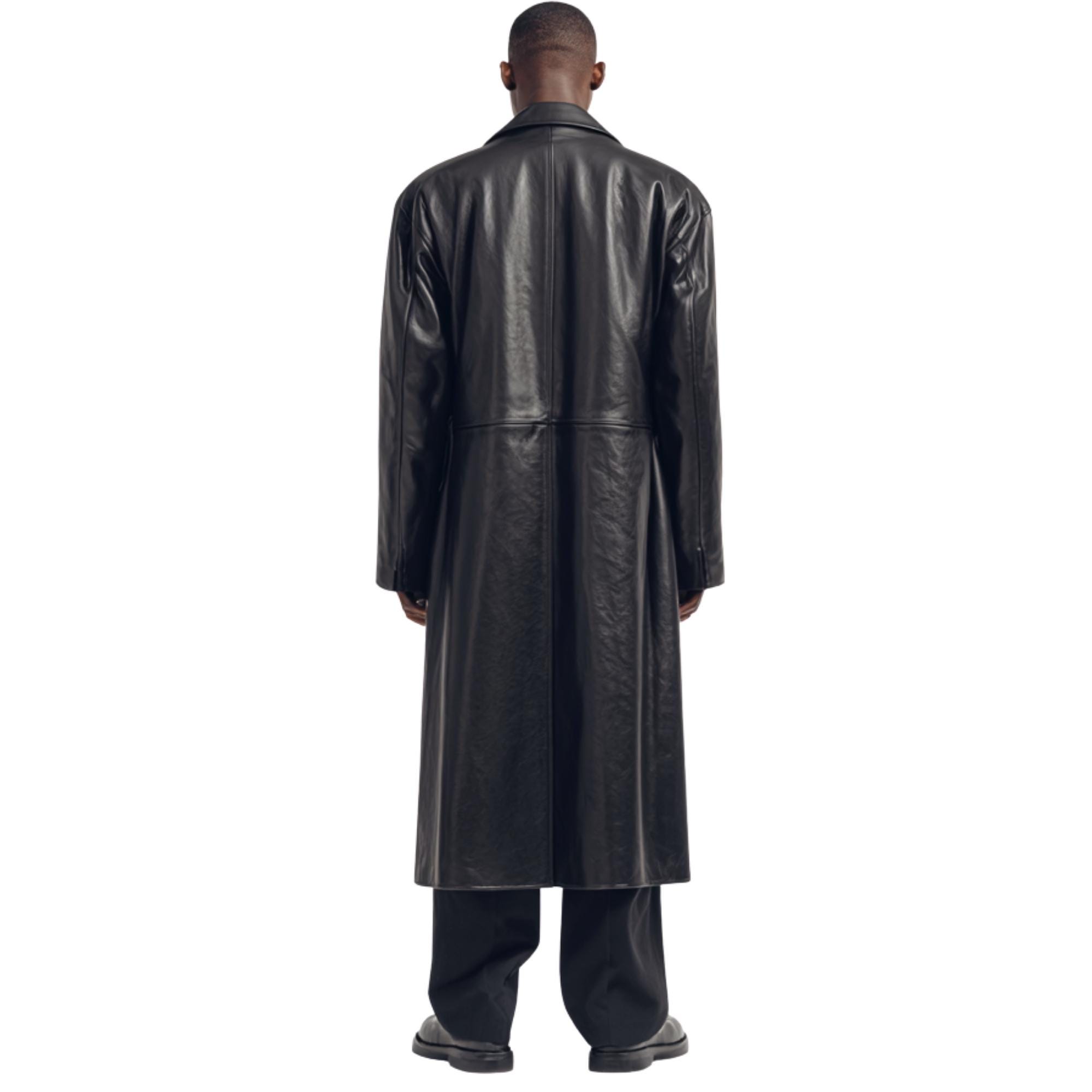 Men's Black Leather Trench Coat | Vintage 90's Midi Overcoat