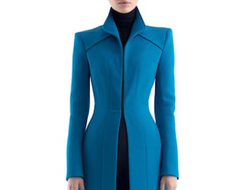 Cappotto lungo da donna in lana blu petrolio / Elegante cappotto invernale maxi / Capospalla su misura / Disponibile su misura