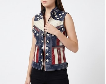 Drapeau américain veste en cuir étoiles rayures veste patriotique veste motard drapeau USA veste en cuir fête de l'indépendance 4 juillet