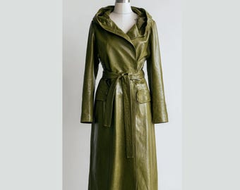 Trench con cappuccio in pelle di pecora al 100% per donna / Costume gotico steampunk / Cappotto foderato personalizzato anni '90 con cappuccio in pelle / Regalo per lei autunno inverno