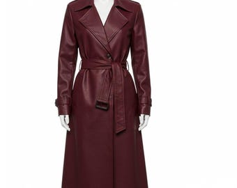 Trench in pelle di pecora da donna / Cappotto in pelle vintage / Trench midi anni '90 / Streetwear autunno inverno / Regalo per lei / Cappotto lungo da donna