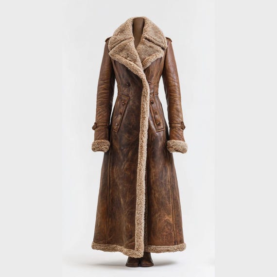 Women Penny Lane Coat | Brown Long Sheepskin Afghan Trench Coat