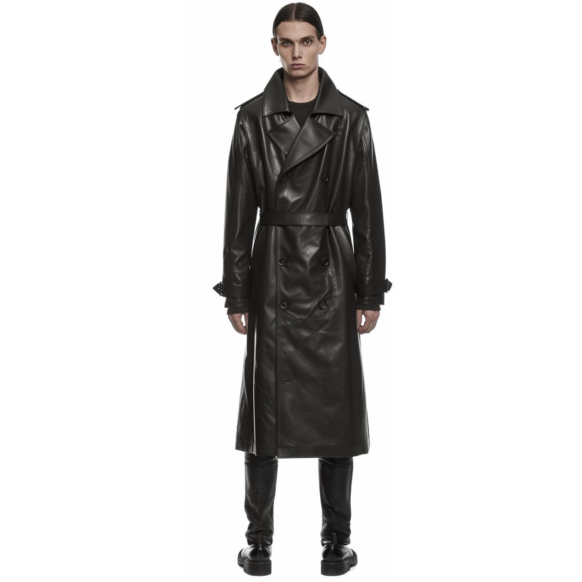Men's Black Leather Trench Coat | Genuine Sheepskin Overcoat