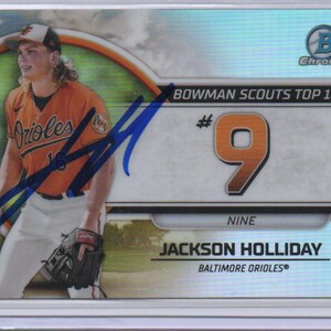 Carta da baseball autografata di Jackson Holliday firmata dai Baltimore Orioles