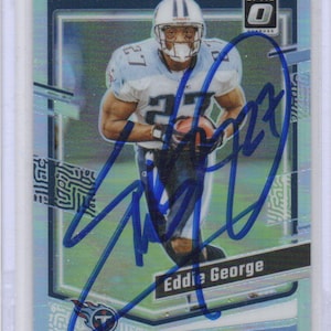 Cartão de futebol americano autografado por Eddie George e assinado pelo Tennessee Titans