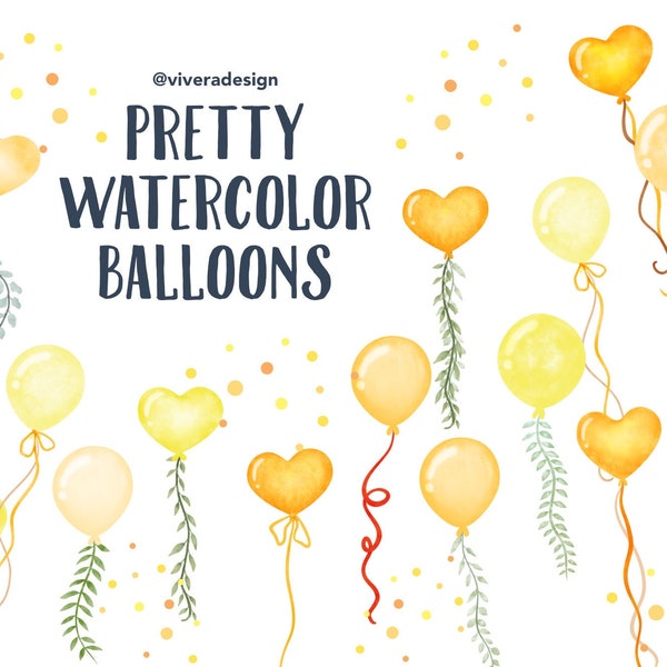 Bright Sunny Yellow Watercolor Balloon Clip Art - Decoration Ideas for Parties, Social Media Posts