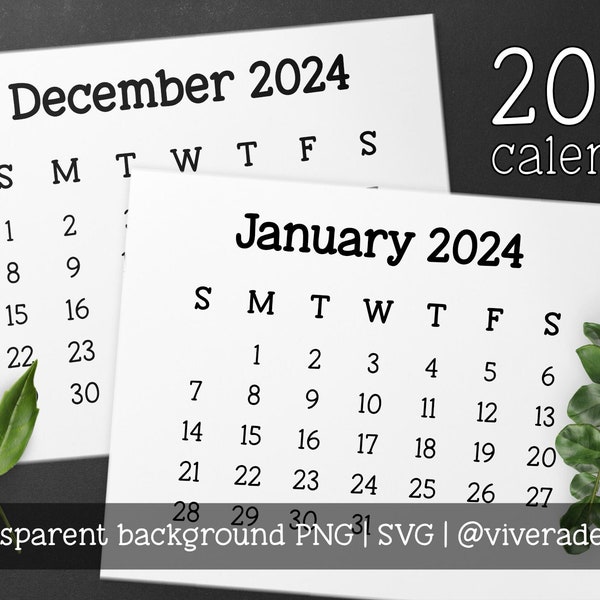 2024 Calendar Clip Art in Cute Typewriter Font | SVG | PNG | Instant Download