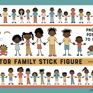 American African Family Stick Figures SVG / PDF / EPS - Line Art - Vector Creative Pack - Crea la tua famiglia
