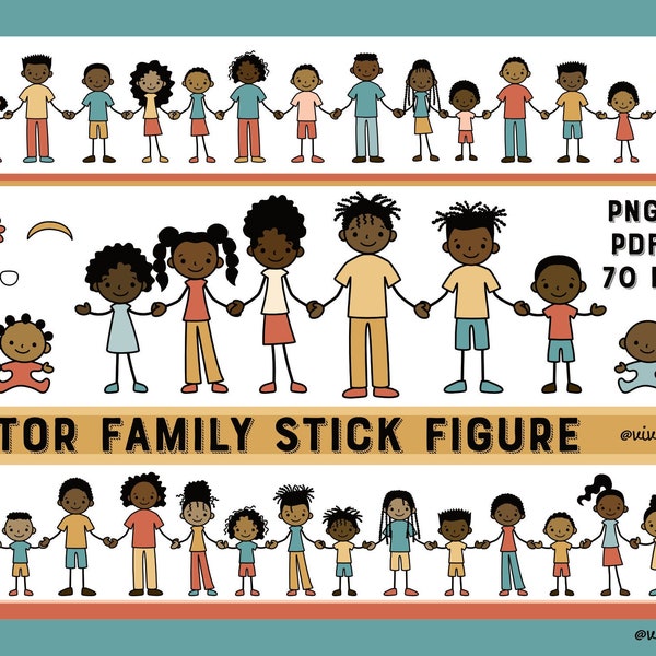 American African Family Stick Figures SVG | PDF | EPS - Line Art - Vector Creative Pack - Create Your Family