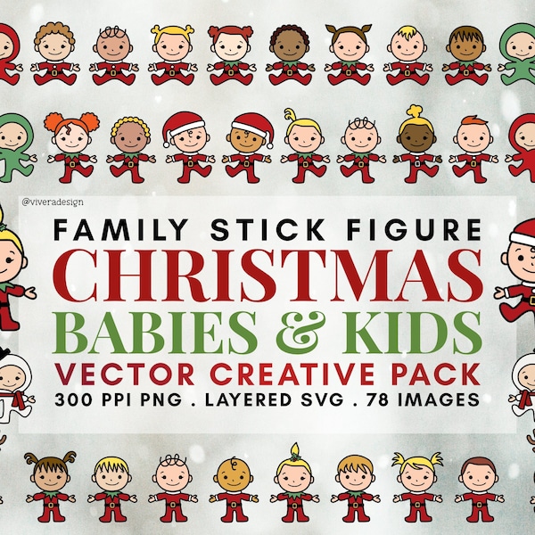 Family Stick Figure Vector Creative Clipart - Christmas Babies and Kids