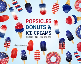 Watercolor Patriotic Dessert Clipart: 4th of July Sweets (Digital Download)