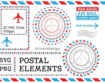 Postal Airmail Frames and Cliparts - Digital - Circle Square Rectangle Frames - Postal Stamp - Instant Download