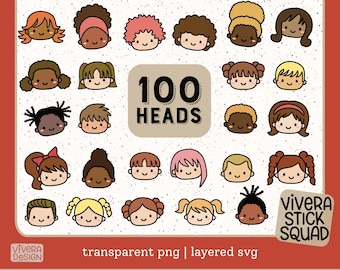 100 Heads - Stick Squad Creative Pack - SVG | PNG | DXF - With Colors - Vector Creative Pack