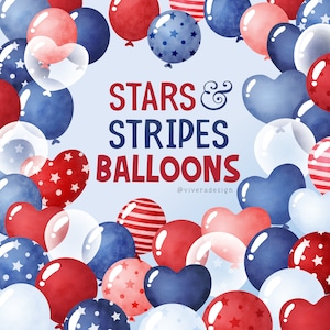 Stars & Stripes Aquarel Balloon Clip Art - Rood Wit Blauw - Fourth of July Balloons - Star Spangled Banner