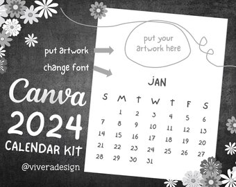 Printable 2024 Calendar Kit Template | Customizable and Decorative | Instant Download