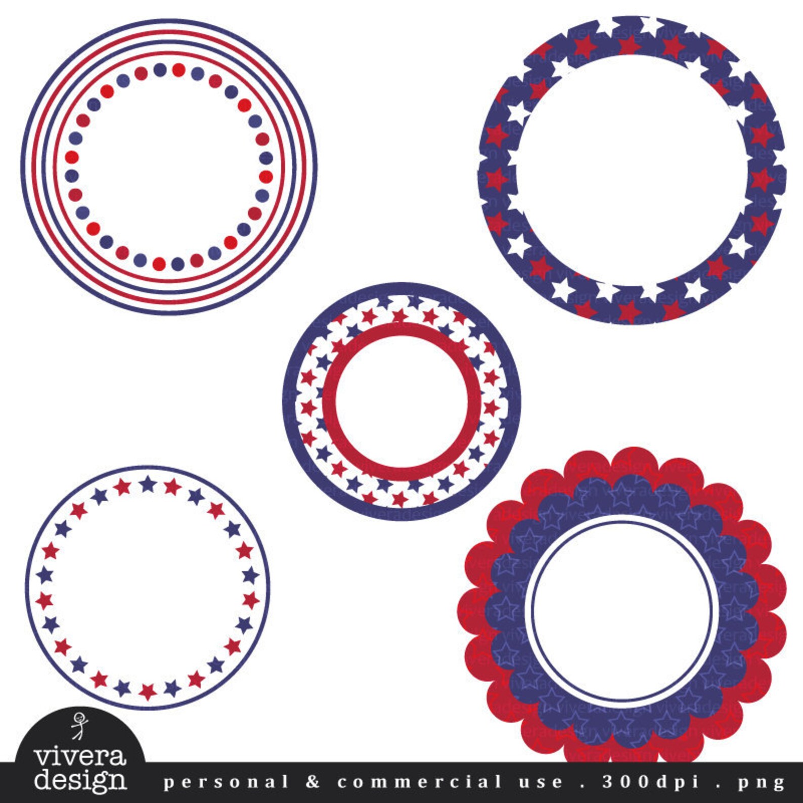 Circle Frames Fourth of July Digital Clip Art | Etsy