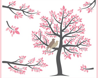 The Pink Tree - Digital Clip Art - tree, branches, and birds