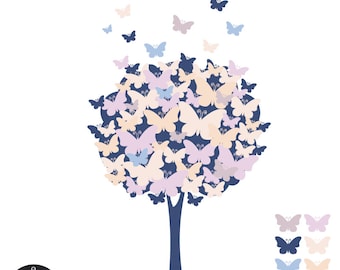 The Butterfly Tree Digital Clip Art  - Beached Tones