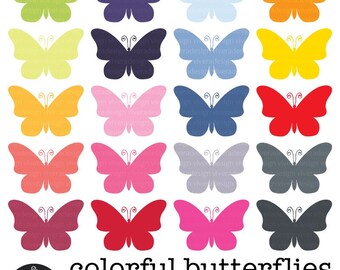 Digital Clip Art - 20 Colorful Butterflies