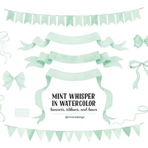 Hellgrüne Aquarell Bögen Bänder Banner Clip Art - Mintgrüne Wimpelketten