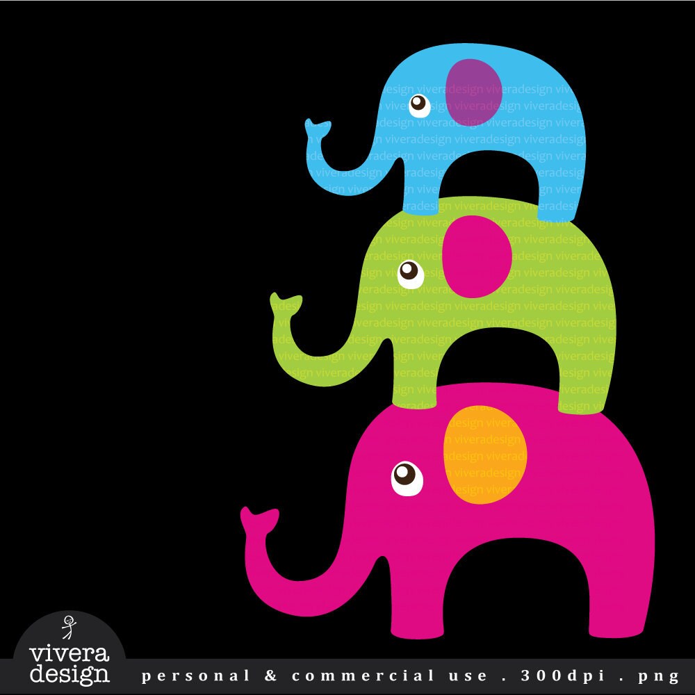Bright Elephants Digital Clip Art 15 Elephants in Bright | Etsy