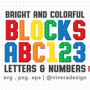 Bloques de construcción de ladrillos de colores para niños, letras y números SVG/PNG - Ladrillos de colores - Alfabeto