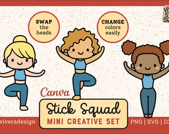 Yoga StickSquad Clipart Set  - SVG | PNG | DXF | Canva Elements | Stick Figures - Instant Download