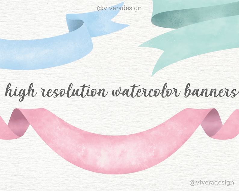 Watercolor Banners Ribbons Clip Art Pink, Blue, Lavender, Cream, and Mint Graphic for Invitations, Party Decorations Pastel Banners image 7