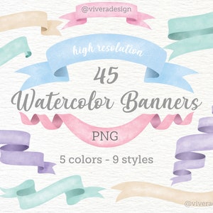 Aquarell Banner Bänder Clip Art - Pink, Blau, Lavendel, Creme und Mint - Grafik für Einladungen, Party Dekorationen - Pastell Banner
