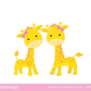 Yellow Giraffe Digital Clip Art with a Pink and a Blue Bow image 3