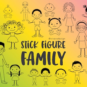 Figure stilizzate familiari SVG / PNG / PDF - Line Art - Neonati, bambini, adolescenti, genitori e nonni