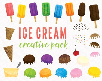 Watercolor Ice Cream Clip Art: DIY Scoop Set (Digital Download)