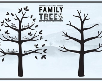 Family Tree Thumbprint Guestbook: 6-branch Winter Tree (PNG & SVG