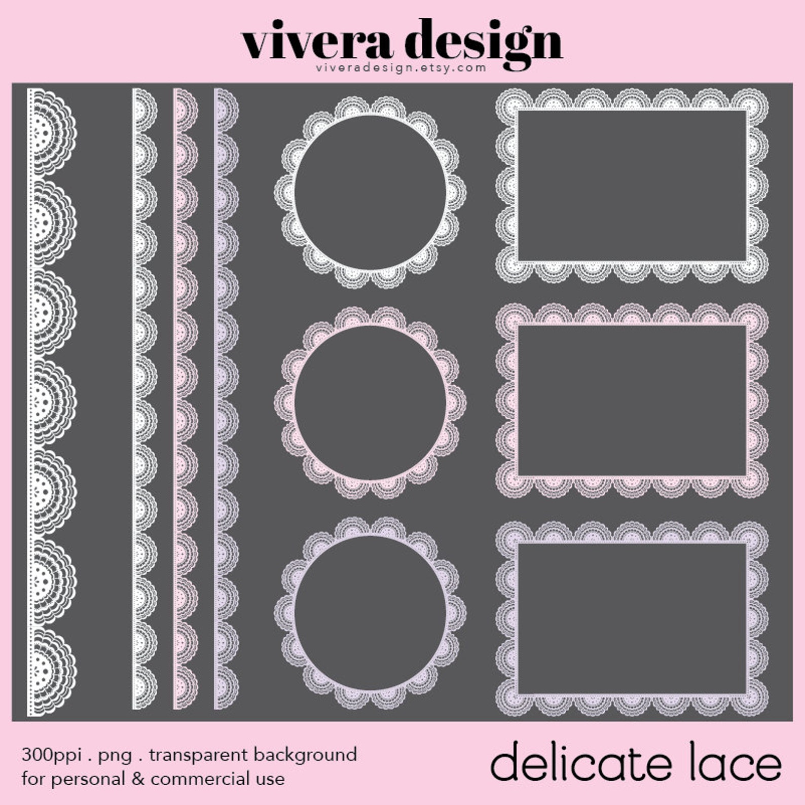Clip Art Digital - Delicate Lace Frames - Rectangle 5x7, 4x6 - Circle ...