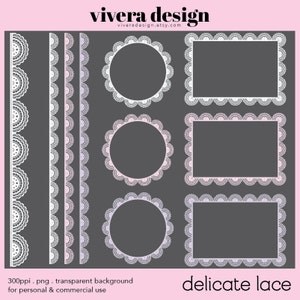 Clip Art Digital - Delicate Lace Frames - Rectangle 5x7, 4x6 - Circle - Line Border