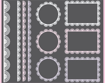 Clip Art Digital - Delicate Lace Frames - Rectangle 5x7, 4x6 - Circle - Line Border