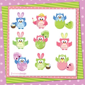 Easter Clip Art 9 Owls with 5 Patterned Paper image 1