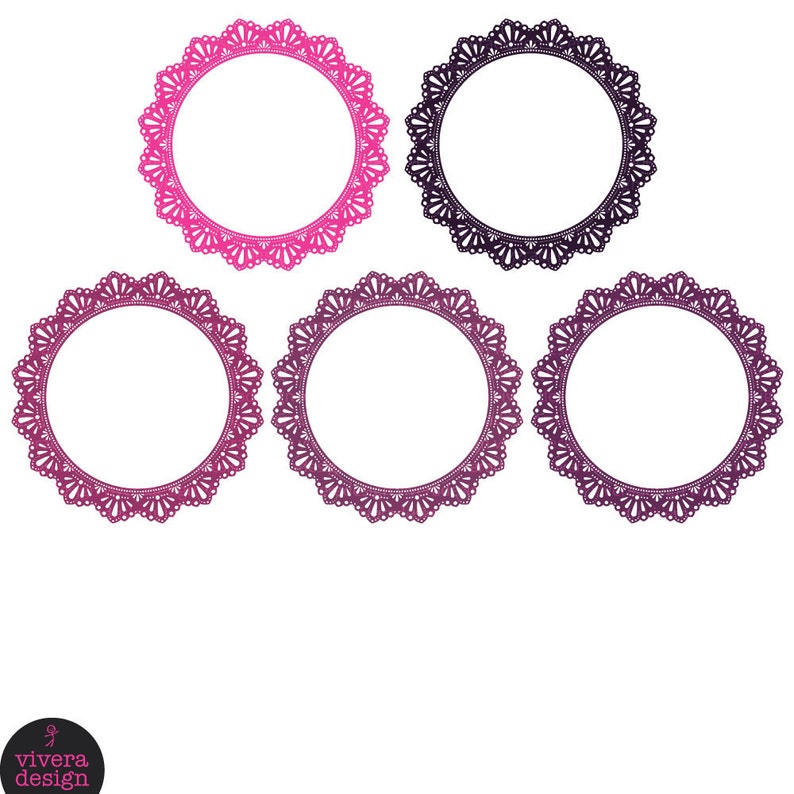 Digital Clip Art Circle Frames Elegant Lace in Sexy Pink image 2