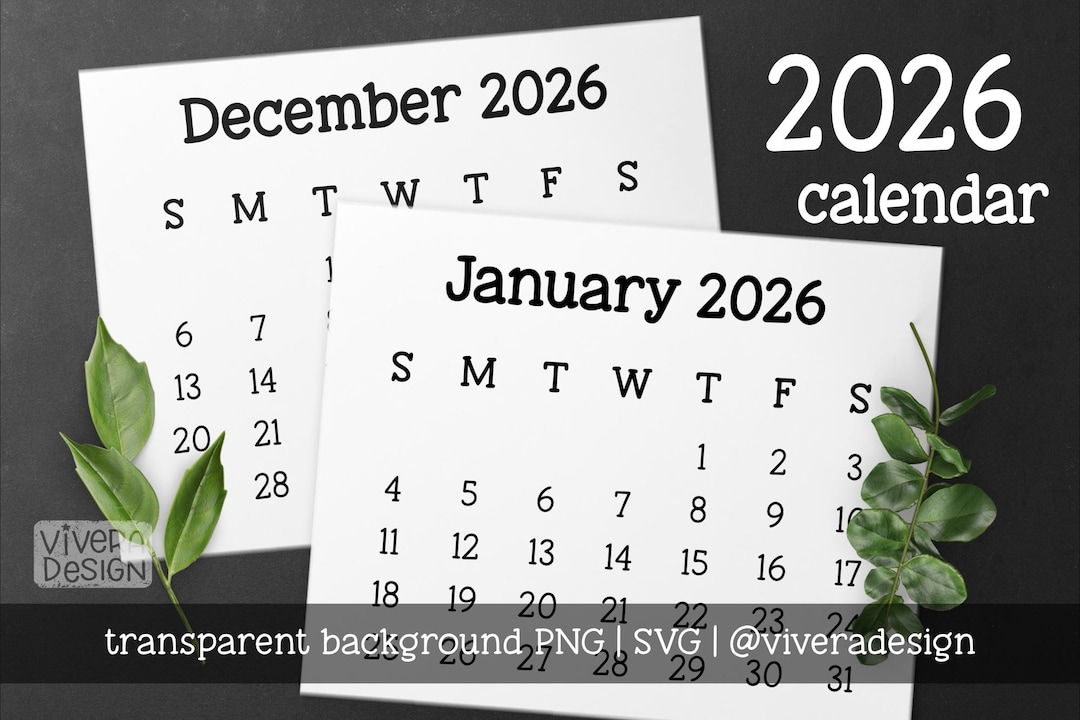 2026 Calendar Clip Art in Cute Typewriter Font | SVG | PNG | Instant ...