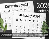 2026 Calendar Clip Art in Cute Typewriter Font | SVG | PNG | Instant Download