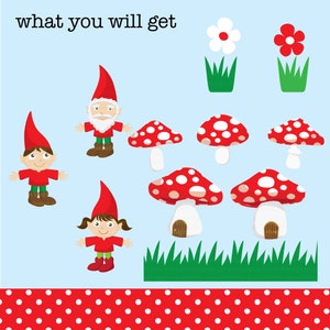 Red Mushrooms and the Gnomes Digital Clip Art image 2