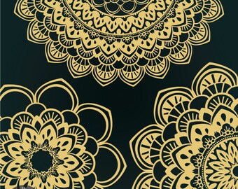 Gouden Sunburst Mandala Digitale Illustraties - Etnisch geïnspireerde doilies in goud
